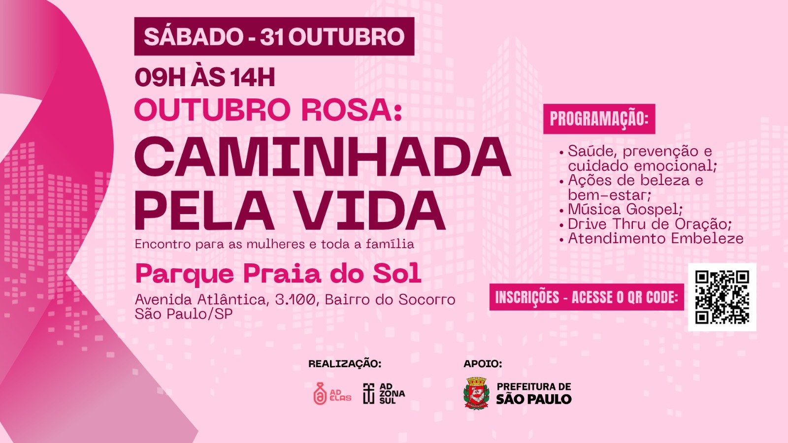 Parque Praia do Sol, em Socorro, recebe a “Caminhada pela Vida” em celebração ao Outubro Rosa